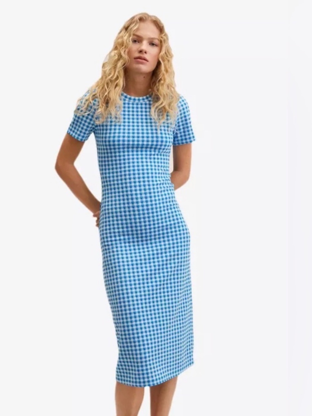 Mango Blue Women’s Gingham Dress